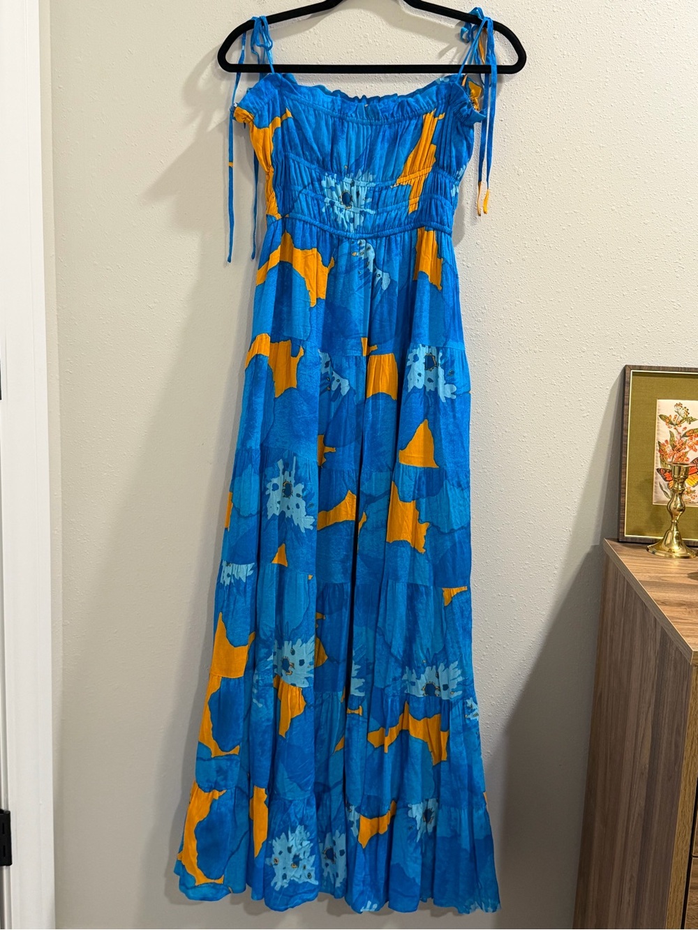 Hutch Anthropologie Size Medium Blue Floral Flynn Maxi Dress Resort Vacation - Picture 2 of 6